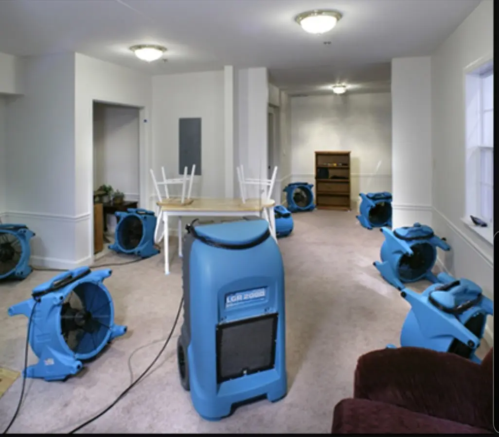 Air movers and dehumidifier setup for Water Damage Restoration in Elmhurst